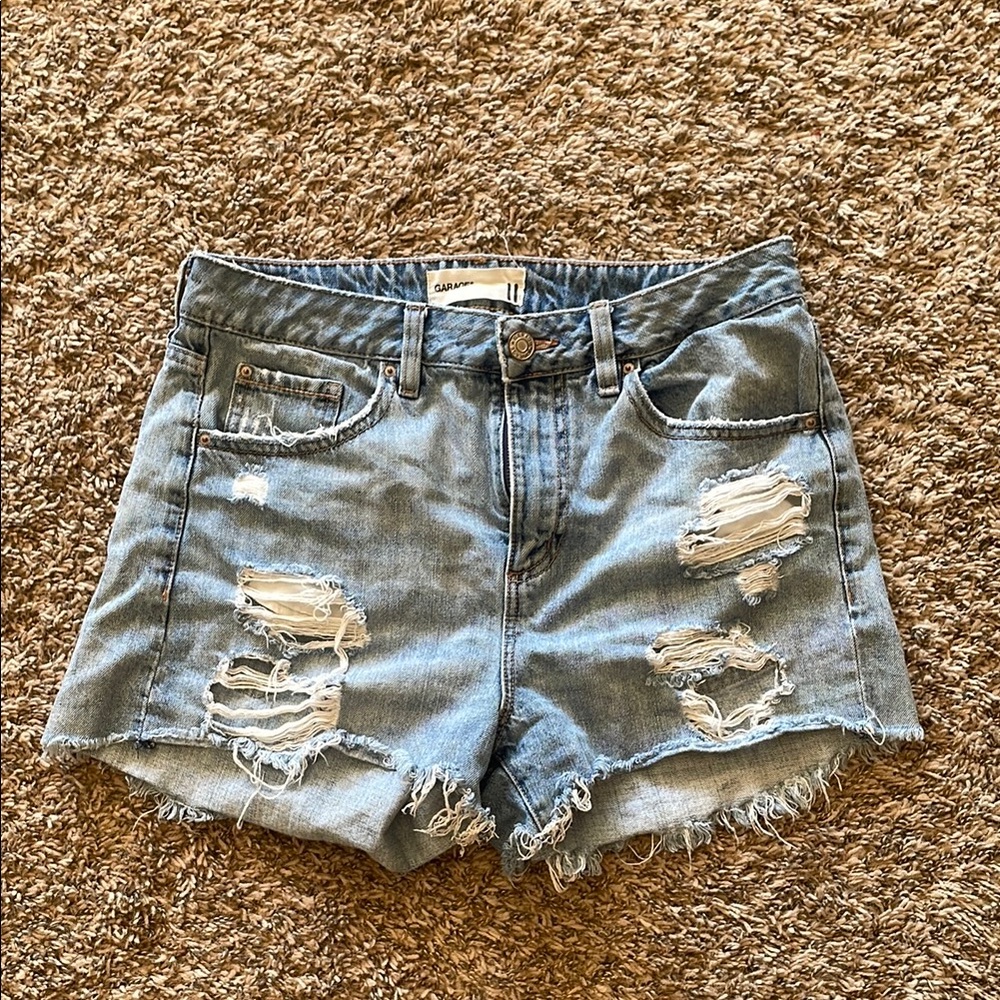 Garage Blue Distressed Jean Shorts with Raw Hem